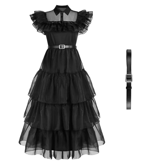 Wednesday Addams Cosplay Dress for Girl Kids | Black Gothic Dresses Halloween Party