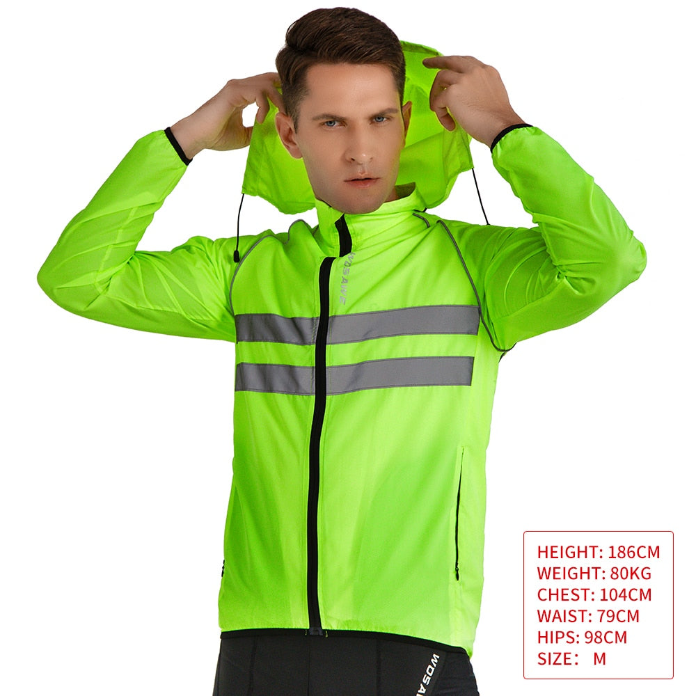 Windproof Cycling Jackets Hooded Men Riding Waterproof Cycle Clothing Bike Long Sleeve Jerseys Reflective Vest Wind Coat