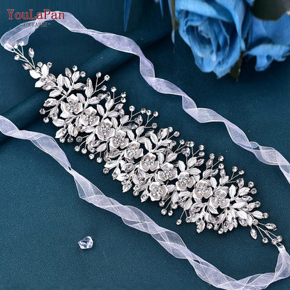 Wedding Dresses Belt | Alloy Flower Crystal Belts for Bride | Women Waistband