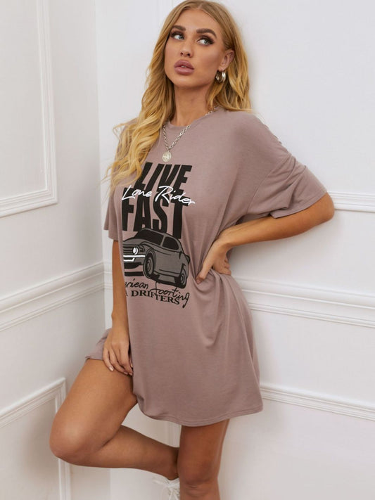 Nsquared Printed Round Neck Half Sleeve T-Shirt Dress