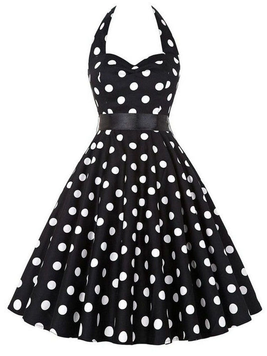 Nsquared Polka Dot Dress | Women Vintage Swing Halter Belt | 50s 60s Rockabilly