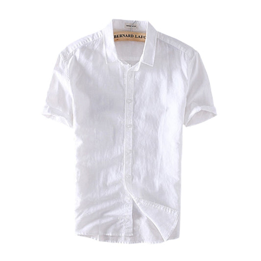 Cotton Linen Shirts For Men | Casual Short Sleeve Tops | Oversize Solid White Turn-Down Collar Tee