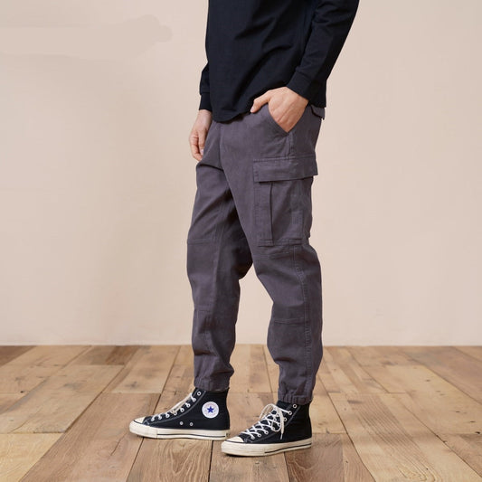 New Cargo Pants Men Garment Washed Vintage Drawstring Casual Trousers High Quality Brand Clothing